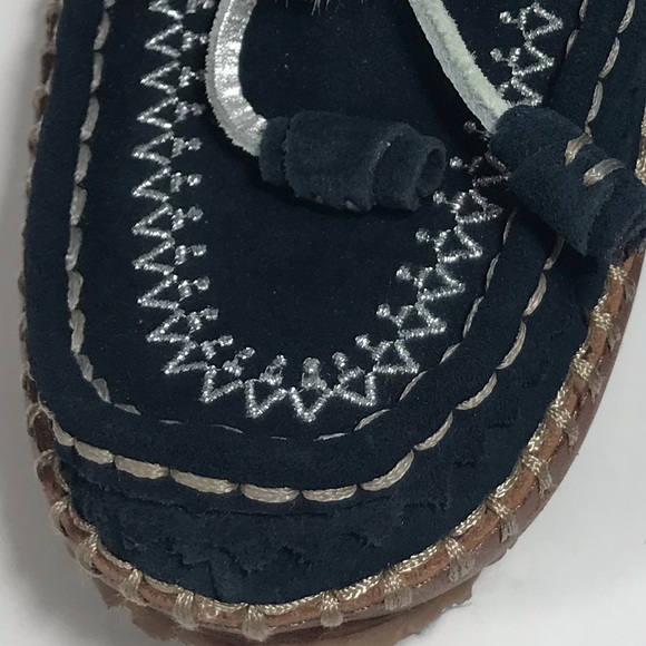Lands' End Dark Navy Blue Slip On Embroidered Slippers Size 8 - Picture 7 of 12